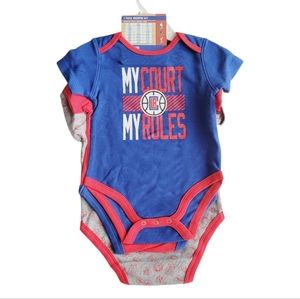 LA Clippers Infant Trifecta 3-Piece Bodysuit Onesie Set Royal/Red/Heathered Gray